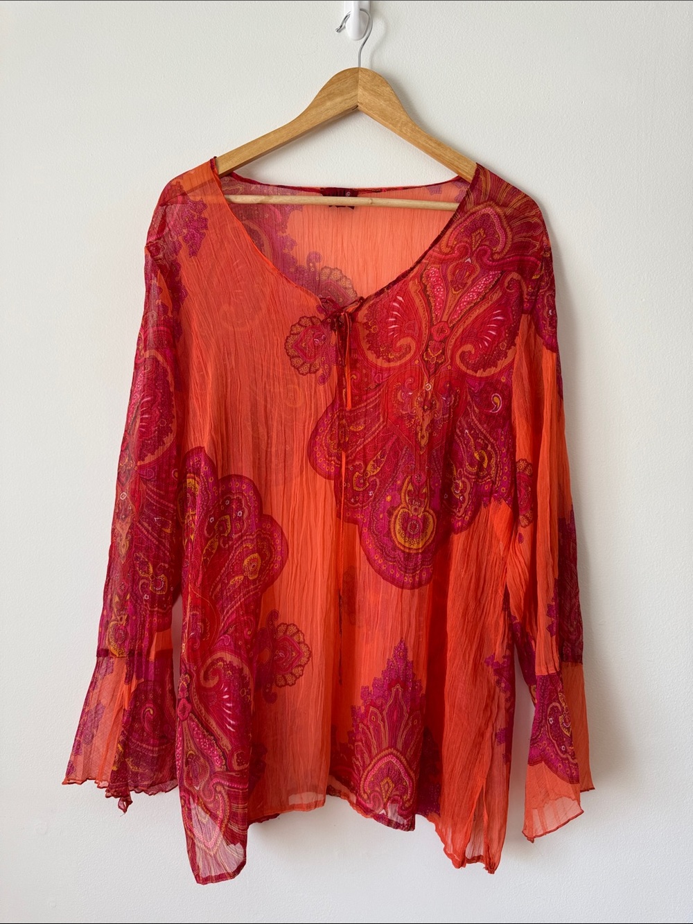Vintage Samoon Paisley Peasant Blouse Sheer Poland Euro Summer Y2K US 18
